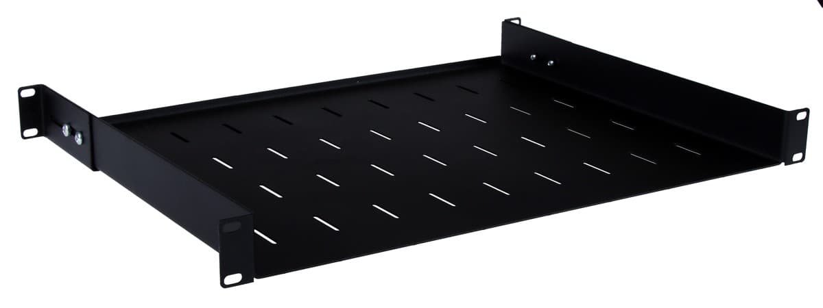 Masterlan police pevná s perforací, 1U, 19", 350mm, nosnost 40kg, černá