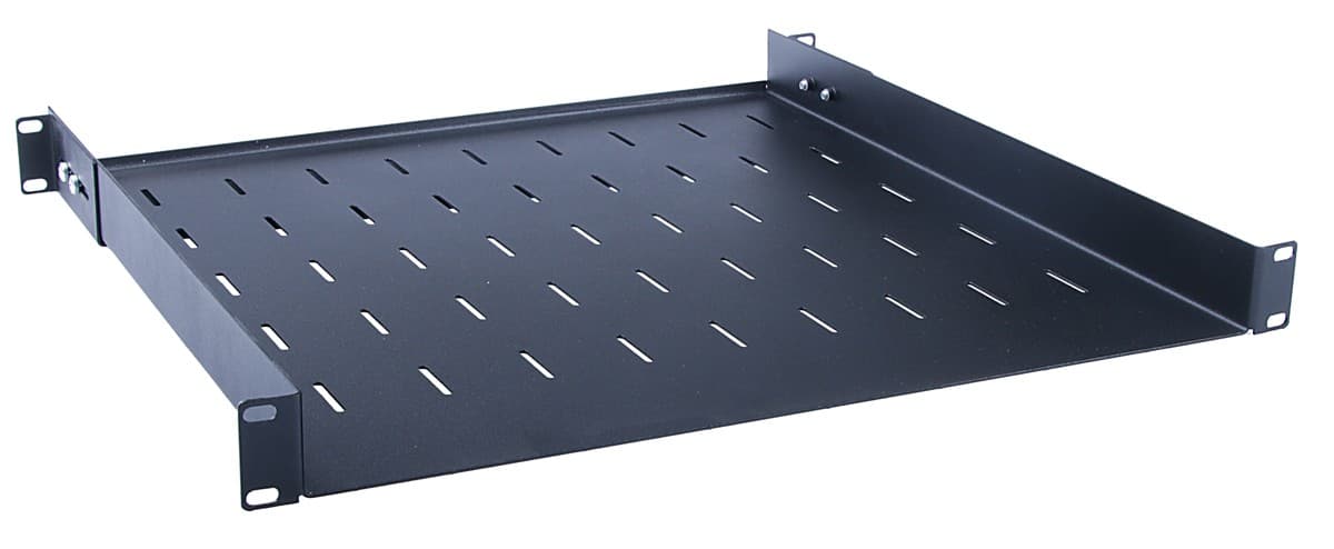 Masterlan police pevná s perforací, 1U, 19", 450mm, nosnost 40kg, černá