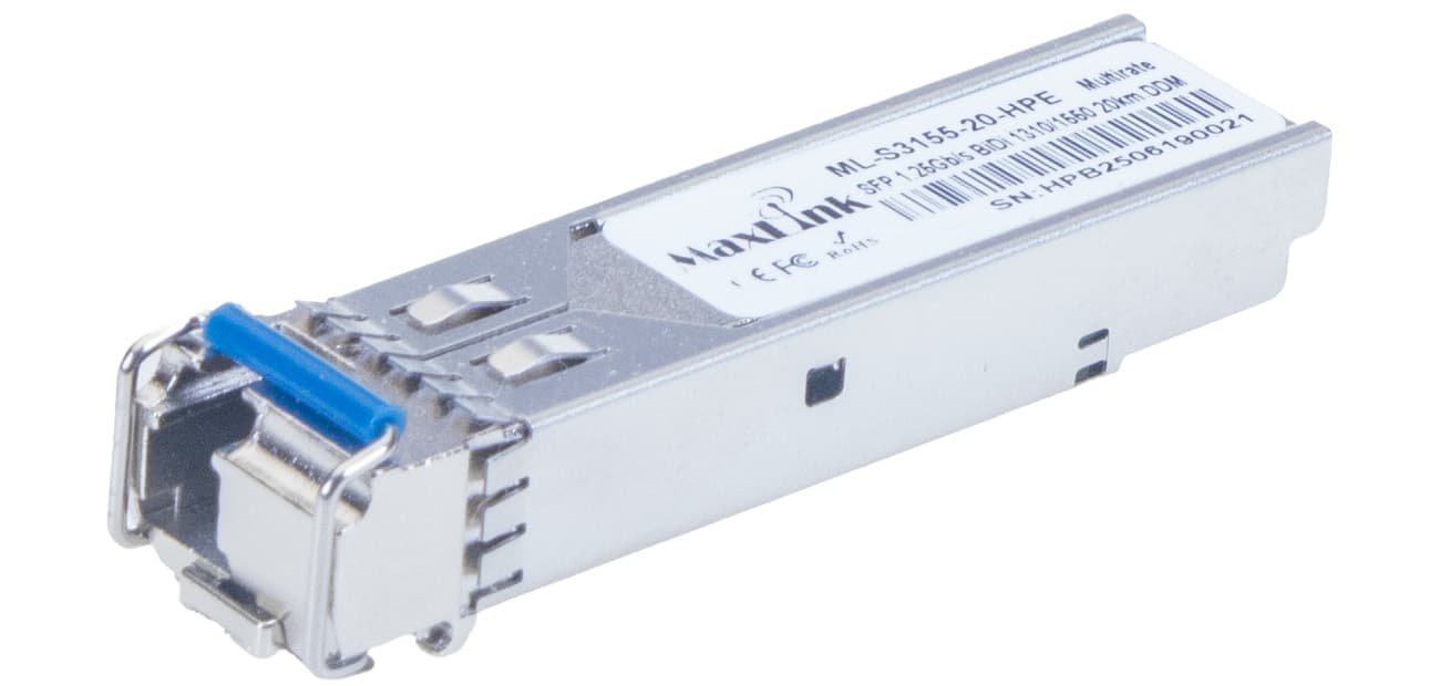 MaxLink 1.25G SFP optický HP modul, WDM(BiDi), SM, Tx 1310/Rx1550nm, 20km, 1x LC konektor, DDM, HPE kompatibilní
