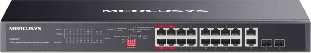 MERCUSYS MS120GP 20portový Gigabitový rackový switch s 16 PoE+ porty