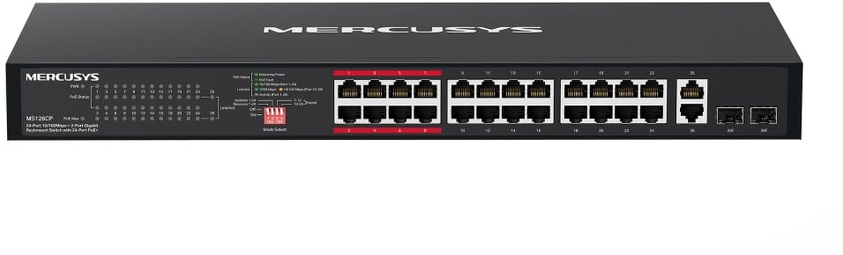 MERCUSYS MS126CP, PoE+ switch, 24x POE 10/100M, 2x 1G Combo uplink