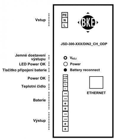 Napájecí zdroj/nabíječ BKE JSD-300-275/DIN2_CH_ODP na DIN lištu s dohledem 27,5 V, 300 W, 10 A, LAN port