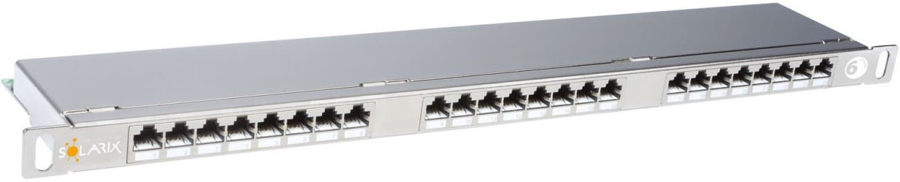Solarix patch panel 24xRJ45 CAT6 STP s vyvazovací lištou, 0,5U