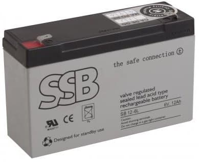 SSB olověná baterie AGM 6V 12Ah, životnost 6-9 let, Faston 6,3mm