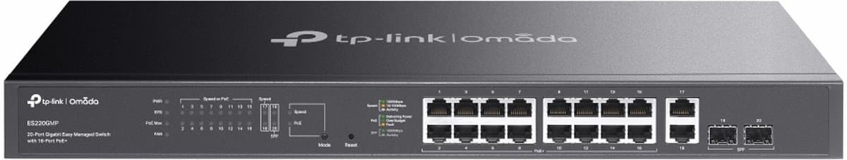 TP-Link ES220GMP - Omada 20portový gigabitový Easy Managed switch s 16 porty PoE+