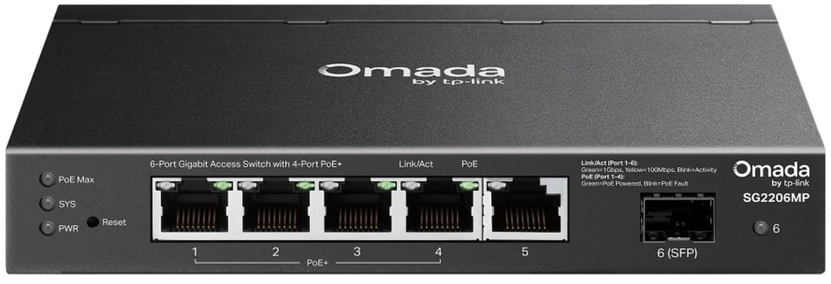 TP-Link SG2206MP Omada 6portový Gigabitový switch se 4 porty PoE+
