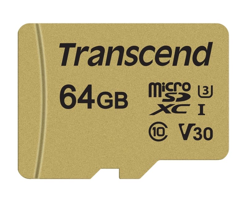 Transcend 64GB microSDXC 500S UHS-I U3 V30 (Class 10) MLC paměťová karta (s adaptérem), 95MB/s R, 60