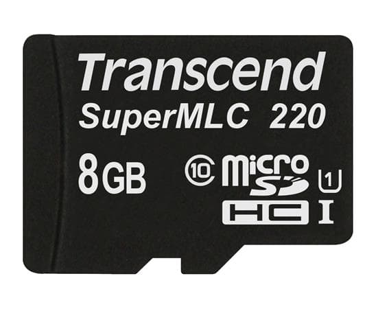 Transcend 8GB microSDHC220I UHS-I U1 (Class 10) SuperMLC průmyslová paměťová karta, 81MB/s R, 46MB/s