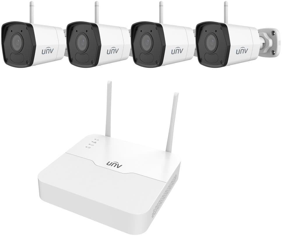 UNV IP WiFi KIT, NVR NVR301-04LS3-W + 4x IP bullet kamera IPC2122LB-AF28WK-G-White, 2MP