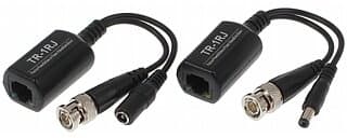 Video balun pro přenos video signálů po kroucené dvoulince a pro napájení po kroucené dvoulince (UTP, FTP).